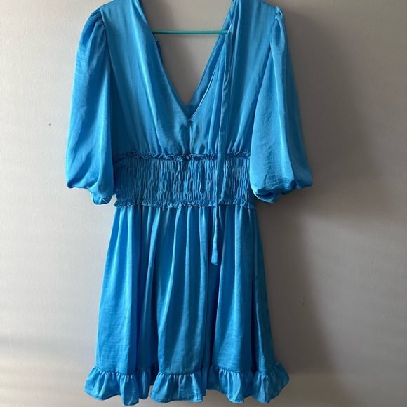 TAYLOR RUMPLE SATIN MINI DRESS BLUE SIZE 10 - Picture 4 of 5